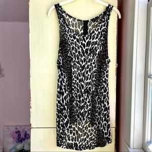 Theory Flowy Sheer Hi-Lo Leopard Print Top, Sz L, Silk, EUC!